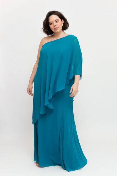 Oferta de Vestido Longo Almaria Plus Size Pianeta Um Ombro Só azul por R$182,18