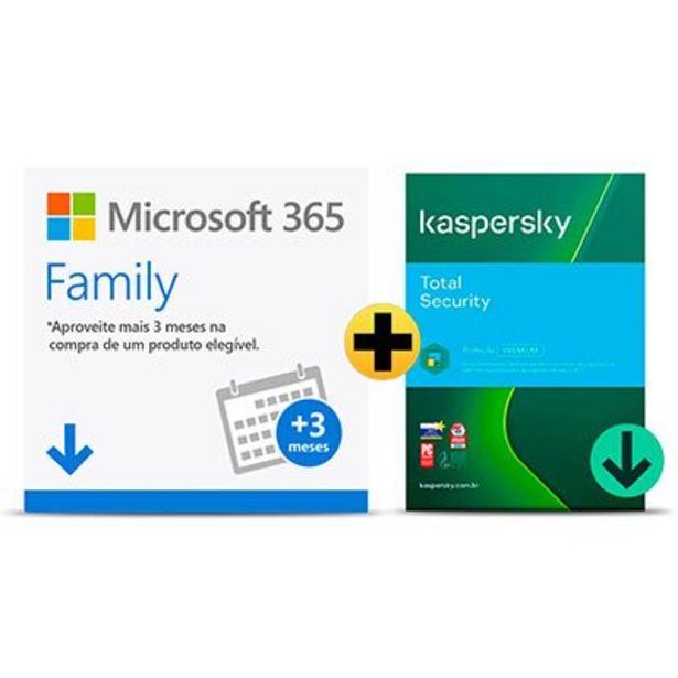 Oferta de Microsoft 365 Family: 1 licença para até 6 usuários - Assinatura 15 meses + Kaspersky... por R$299