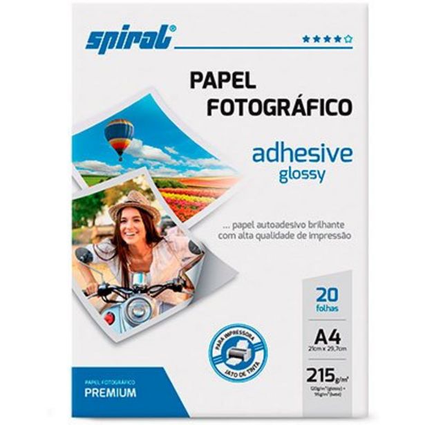Oferta de Papel fotográfico A4 215g glossy paper adesivo AG215-20 Spiral PT 20 FL por R$32,9