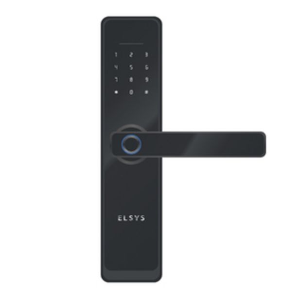 Oferta de Fechadura Digital Elsys Embutir para Porta de Madeira ESF-DE4000B Biometria Senha Chave Wi-Fi por R$1,059