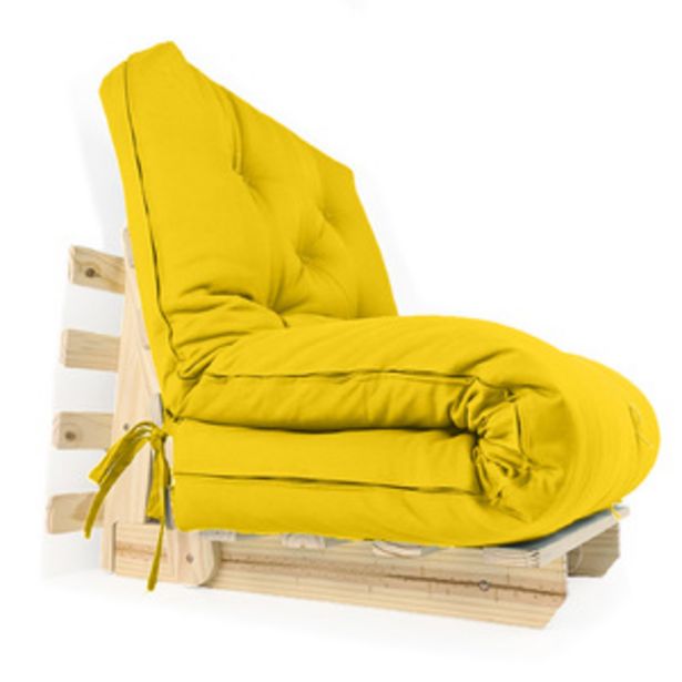 Oferta de Sofa Cama Solteiro Futon Dobrável Amarelo por R$1,59