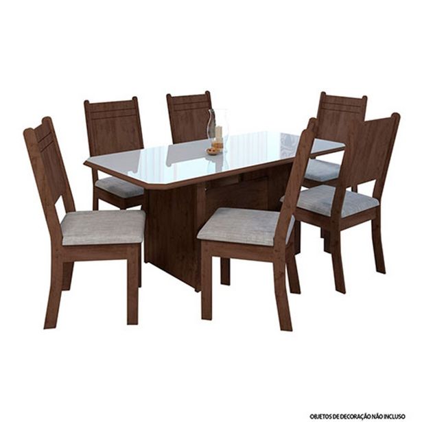 Oferta de Conjunto Mesa Sala de Jantar Indekes New 6 Cadeiras em MDP e MDF Noce-Off White por R$849