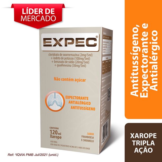 Oferta de Expec Xarope Sabor Framboesa e Caramelo com 120ml por R$15,99