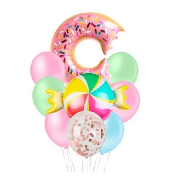 Oferta de Kit Buque Balão Donuts Arranjo Baloes por R$32,99