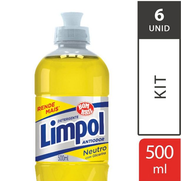 Oferta de Kit com 6 Detergente Líquido LIMPOL Neutro 500ml por R$14,94