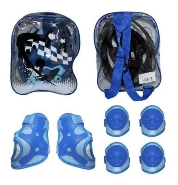 Oferta de Capacete Mais Kit Segurança Proteção Infantil Masculino Azul - Azul - M por R$169,9