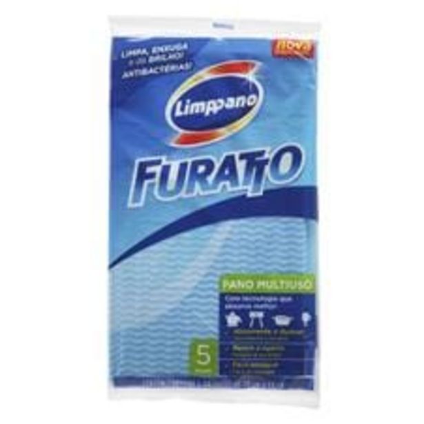 Oferta de Pano de Limpeza Multiuso Antibacterial Limppano Furatto Azul Pacote 5 Unidades por R$5,59 em Mega Box