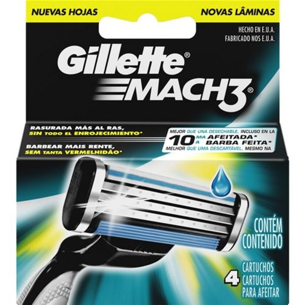 Oferta de Lamina Gillette Mach 3 com Regular 4 Cartuchos por R$39,9