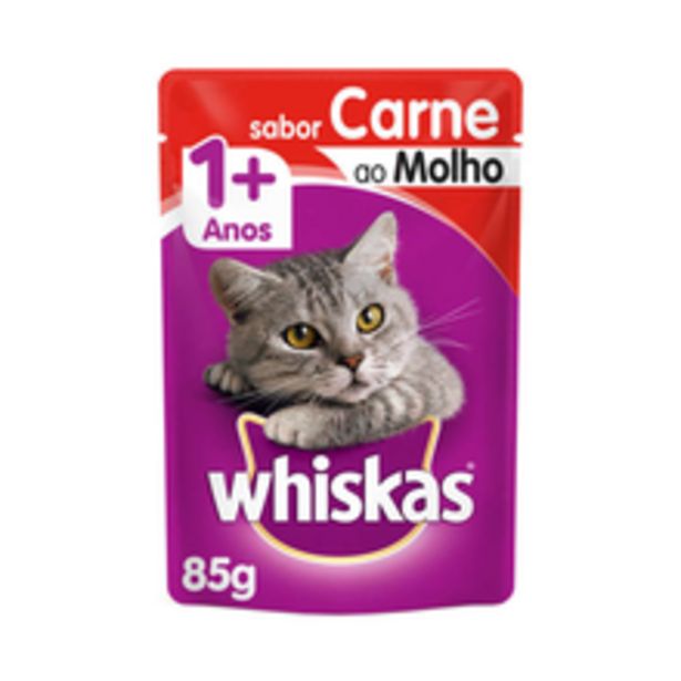 Oferta de Ração Úmida Para Gatos Adultos Whiskas Carne Ao Molho 85g por R$2,49