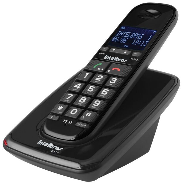 Oferta de Telefone sem Fio Intelbras 1.9GHz Identificador de Chamada TS63V Preto por R$229