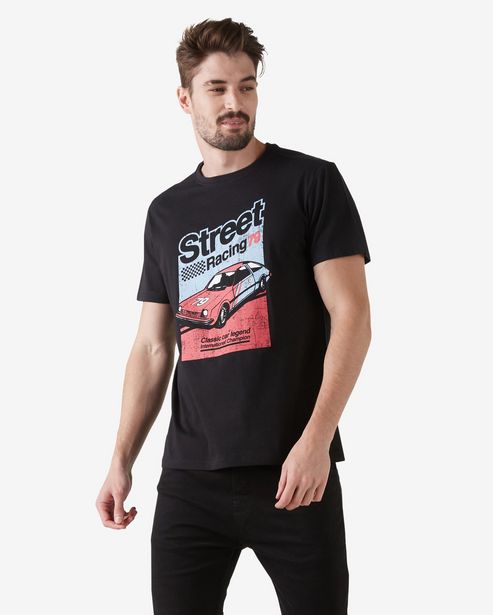 Oferta de Camiseta Masculina Manga Curta Street Racing Preto por R$19,9