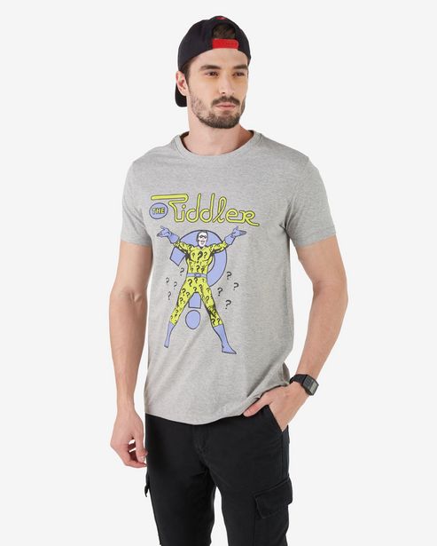 Oferta de Camiseta Manga Curta Masculina Charada Batman Cinza Mescla por R$19,9