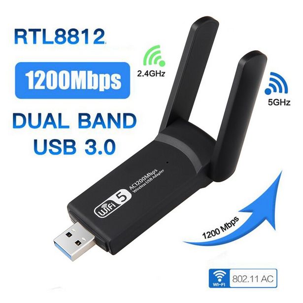 Oferta de 2.4g 5g 1200mbps usb placa de rede sem fio dongle antena ap adaptador wi fi banda dupla wi-fi usb 3.0 lan ethernet 1200m por R$39,93