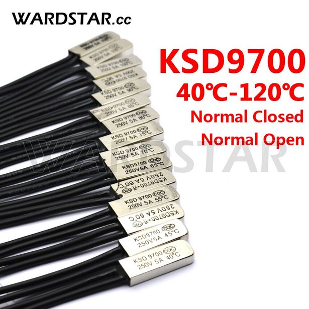 Oferta de Ksd9700 5a250v 40-120 graus celsius normalmente fechado aberto bimetal disco interruptor de temperatura termostato térmico protetor por R$2,1