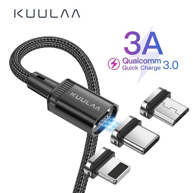 Oferta de Kuulaa usb c cabo magnético 3a cabo de carregamento rápido micro tipo c cabo do telefone móvel para iphone 11 12 13 cabo por R$66,82