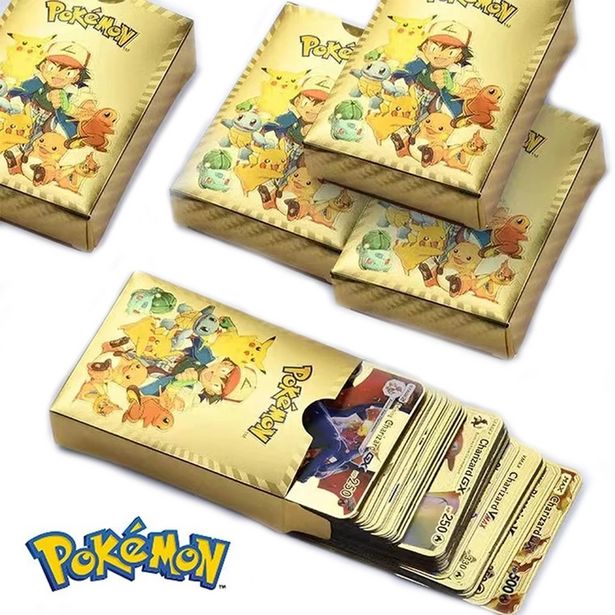 Oferta de Vmax 27-54 pçs/set Cartões De Pokemon De Metal Ouro GX Trainer Batalha Rara Coleção Pikachu Charizard Cartão de Energia Cartão da Criança Dom Brinquedos por R$17,94