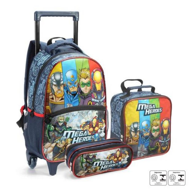 Oferta de Kit mochila infantil escolar Mega Heroes Seanite por R$179,99