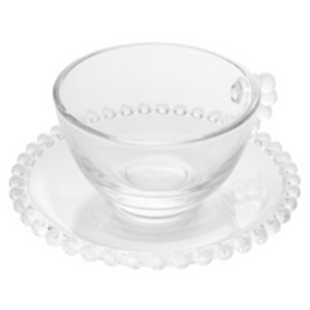 Oferta de Conjunto de Xícaras de Chá Com Pires Pearl, 4 Peças, Transparente, 180ml - 27900 por R$69 em Novo Mundo