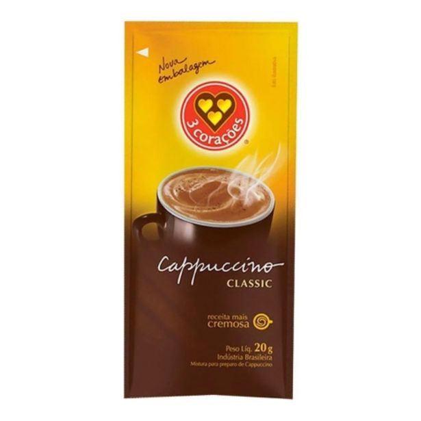 Oferta de Café Cappucino 3 Corações Clássico 20g por R$2,99