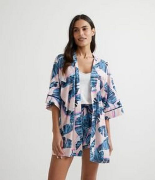 Oferta de Pijama Curto 03 Peças em Viscolycra com Estampa de Folhagem por R$99,9
