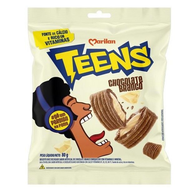 Oferta de Biscoito Doce Recheado Marilan Teens Chocolate Branco 80G por R$2,99