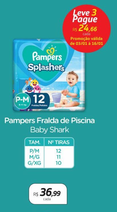 Oferta de Pampers Fralda de Piscina Baby Shark por R$36,99