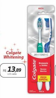 Oferta de Escova dental c/2 Colgate Whitening por R$13,89