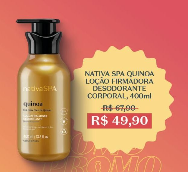 Oferta de Nativa Spa Quinoa loção  firmadora desodorante corporal 400ml por R$49,9