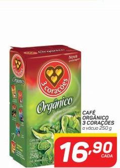 Oferta de Café orgânico 3 Corações 250g por R$16,9