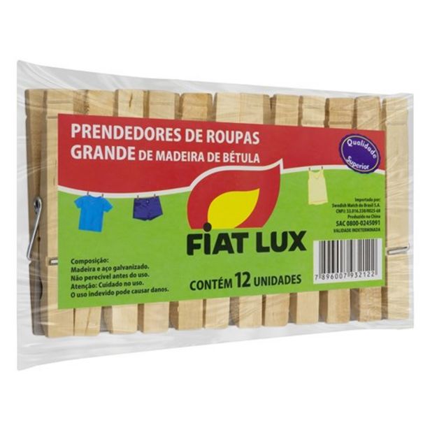 Oferta de Prendedores de Roupa de Madeira Grande Fiat Lux com 12Un por R$2,95 em Kanguru Supermercado