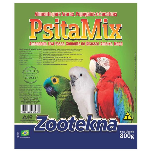 Oferta de Ração Zootekna Mix Especial para Pistacidios Psita - 800g por R$42,29