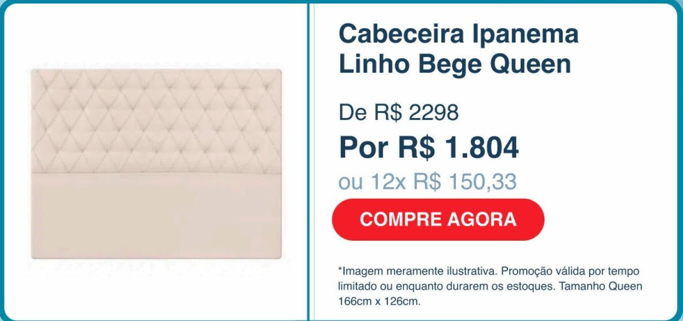Oferta de Cabeceira Ipanema Linho Bege Queen  por R$1804