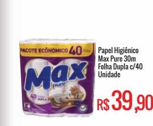 Oferta de Papel Higiênico Max Pure 30m Folha Dupla Lv24 Pg 21 Unidade por R$39,9