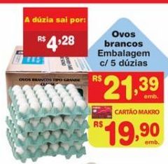 Oferta de Ovos brancos Embalagem c/ 5 dúzias por R$19,9