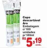 Oferta de Copo descartável Aro 100un por R$5,19
